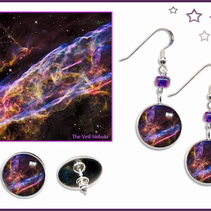 Pendientes Veil Nebula con tarjeta de fotos GRATIS. Colgantes, tachuelas o clips
