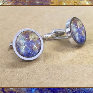 Mercury Cufflinks présenté dans une boîte cadeau élégante avec carte photo de qualité