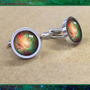 The Lagoon Nebula Cufflinks. Green Space Art Jewellery.