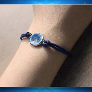 Pulsera de cuerda lunar con tarjeta fotográfica informativa GRATIS. Joyería de arte espacial.
