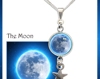 Moon and Star Pendant on a sterling Silver Chain. With FREE photo card. Space Art Jewellery