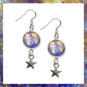 Pendientes Mercury Silver Star. Regalos de Arte Espacial con tarjeta fotográfica informativa GRATIS.
