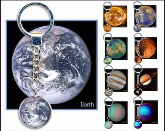 Planeten & Sonne Schlüsselanhänger, Sonne, Merkur, Venus, Erde, Mars, Jupiter, Saturn, Uranus, Neptun. Mit GRATIS aussagekräftiger Fotokarte. Space Art.
