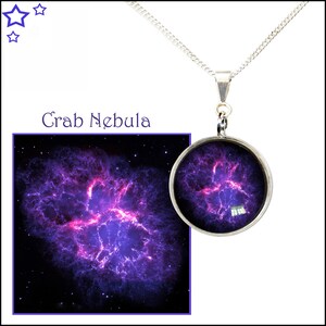 Hanger paarse krabnevel met sterlingzilveren ketting en GRATIS fotocadeaubon. Space Art-sieraden