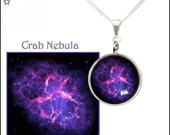 Purple Crab Nebula Pendant  with sterling silver chain and FREE photo gift card. Space Art jewellery