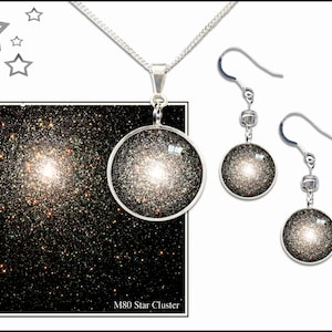 Zilveren ster cluster hanger en oorbellen cadeau set met informatieve foto Cadeaukaart.
