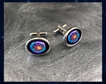 Cartwheel Galaxy Cufflinks. Space Art Jewellery.