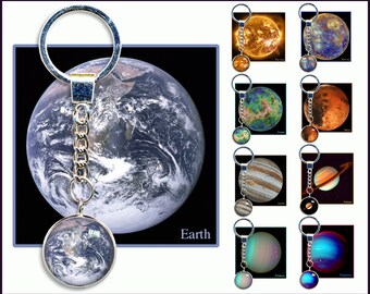 Planets Key- rings, Sun, Mercury, Venus, Earth, Mars, Jupiter, Saturn, Uranus, Neptune Keychains