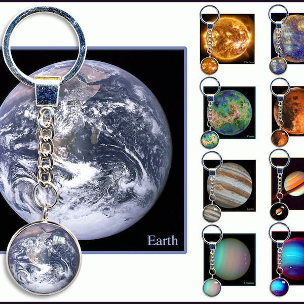 Planets Key- rings, Sun, Mercury, Venus, Earth, Mars, Jupiter, Saturn, Uranus, Neptune Keychains