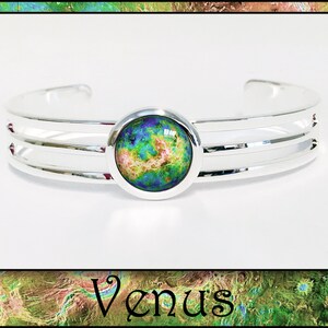 Zilveren Venus-armband met informatieve fotokaart. Space Art-sieraden