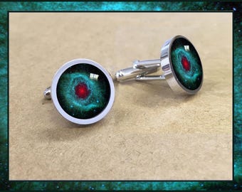 Helix Nebula Cufflinks with FREE descriptive Photo Card. Space Art Jewellery for men.