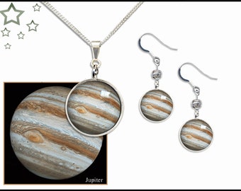 Jupiter pendant on sterling silver chain with bead earrings and with descriptive photo card in black gift box