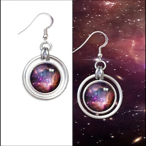 Orecchini a cerchio galaxy con scheda fotografica GRATUITA. Alluminio anodizzato e argento