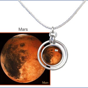 Mars Hoop Pendentif sur chaîne de pop-corn en argent sterling avec carte photo informative GRATUITE