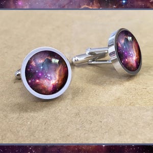 Silver Galaxy Cufflinks with FREE Informative Photo Card. Space Art Jewellery
