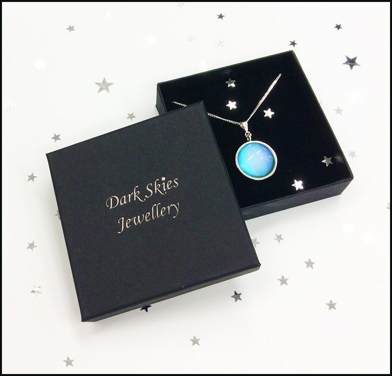 Silver Opalescent Uranus Pendant With FREE photo card. Space Art Jewellery image 2