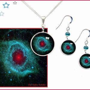 Helix Nebula Colgante y Pendientes conjunto de regalo con tarjeta de fotos de calidad descriptiva. Gotas, Studs y Clips