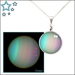 Silver Opalescent Uranus Pendant With FREE photo card. Space Art Jewellery image 1