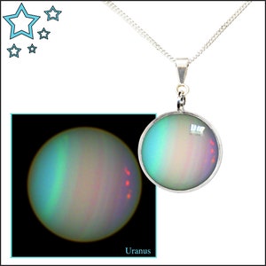 Colgante de Urano en plata opalescente con tarjeta fotográfica GRATIS. Joyas de arte espacial