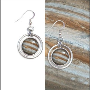 Pendientes de aro de Júpiter plata y aluminio con tarjeta de foto GRATIS