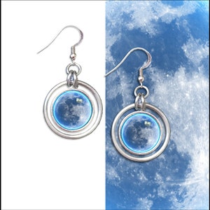 Orecchini Cerchio Luna Blu con Carta Fotografica GRATUITA