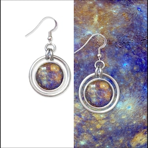 Pendientes de aro azul/lila Planet Mercury con tarjeta fotográfica informativa GRATIS