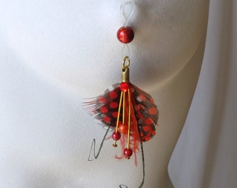 Red Feather Nipple Dangles with Adjustable Silicone Ring and Pearl, non piercing intimate jewelry, fetish jewelry