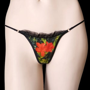 Size S, silk thong, precious floral design fabric, adjustable straps image 2