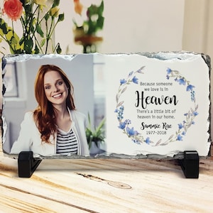 Because someone we love is in Heaven, In Loving Memory photo, In Loving Memory Gifts, Memorial Photo Gift, Sympathy Gift , Memorial Plaque