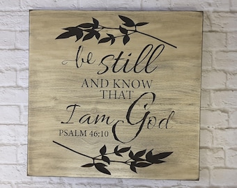 Be Still and Know Sign, Distressed Wood Wall Art. Large 24x 24". Perfect wall art for your home! Psalm 46:10. BEAUTIFULLY CARVED
