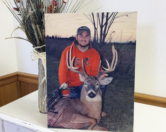 Photo on wood. Gift for Him,  Picture on wood, Hunter Gifts, Hunting Gifts, Hunting Decor, Custom Hunting Photo, Deer Decor, Man Cave Gift