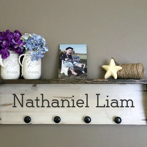Personalized Wall Shelf, Wood Shelf, Nursery Room Shelf,  Decorative Shelf, Bathroom Shelf, Towel Hanger, Baby Shelf