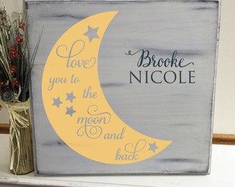 Love you to the moon and back wall art, hand painted, wood sign, perfect plaque for a your home!