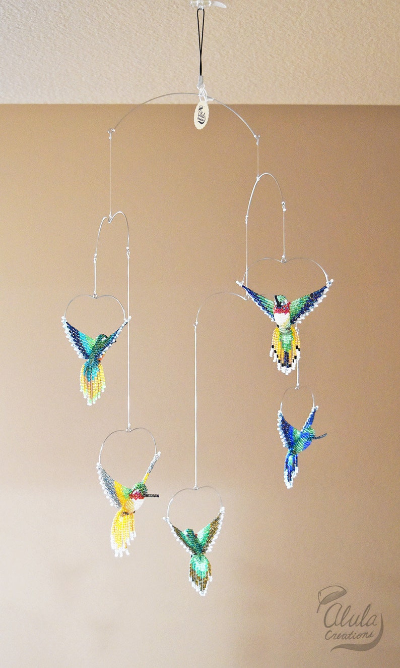 Hummingbird Mobile Beaded Bird Mobile Bird Room Decor Bird Etsy