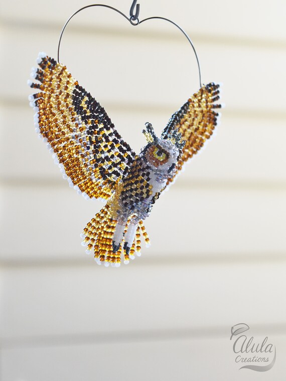 Great Horned Owl Ornament Beaded Owl Suncatcher Artwork Etsy Great Horned Owl Ornament Beaded Owl Suncatcher Artwork Etsy