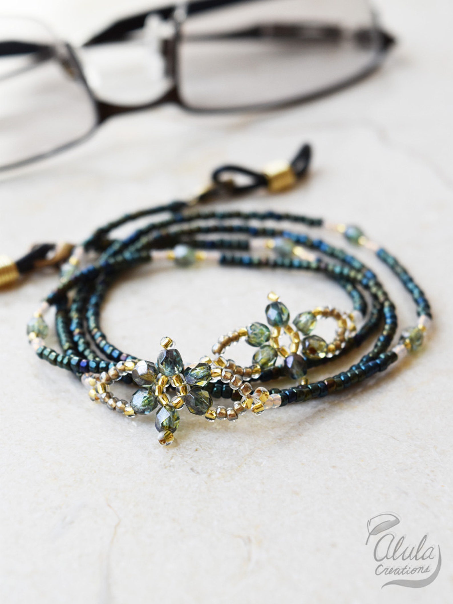 Reading Glasses Chain Beaded Flower Eyeglass Chain Etsy