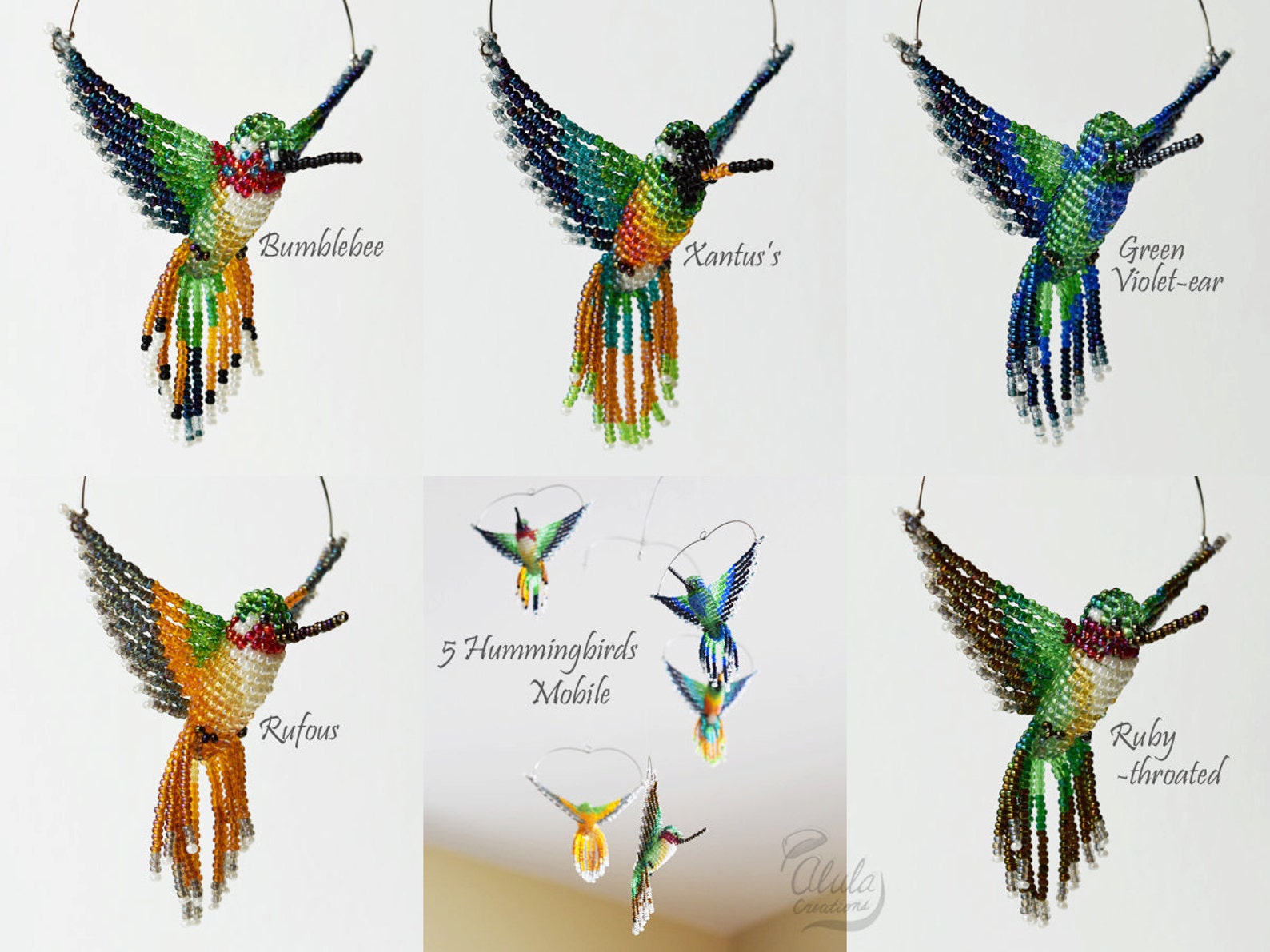 Hummingbird Mobile Beaded Bird Mobile Bird Room Decor Bird Etsy