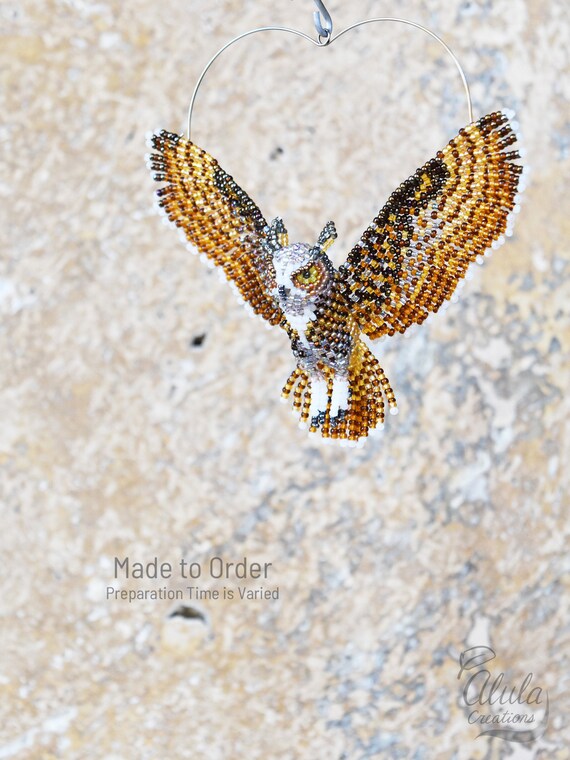 Great Horned Owl Ornament Beaded Owl Suncatcher Artwork Etsy Great Horned Owl Ornament Beaded Owl Suncatcher Artwork Etsy