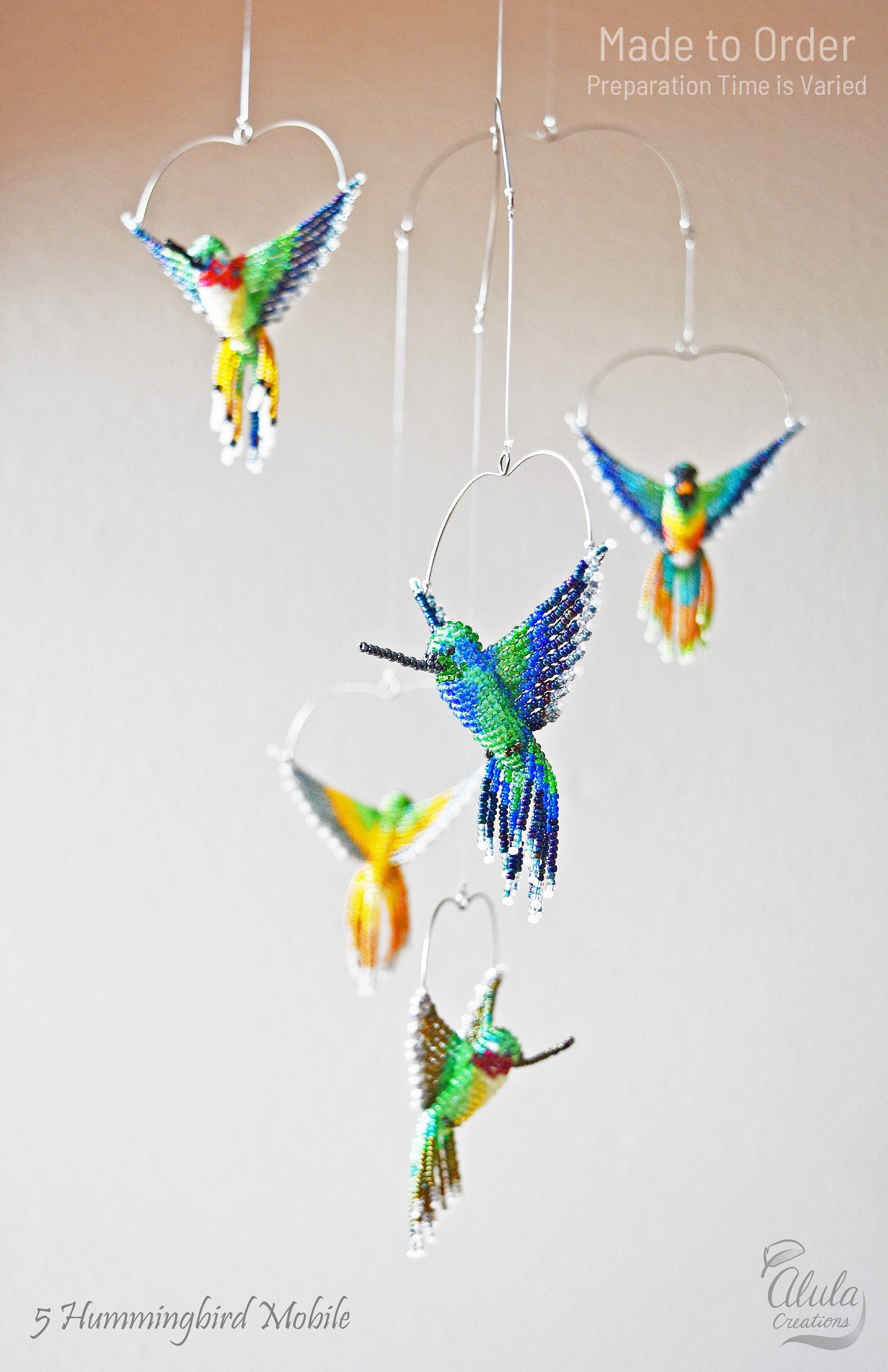 Hummingbird Mobile Beaded Bird Mobile Bird Room Decor Bird Etsy