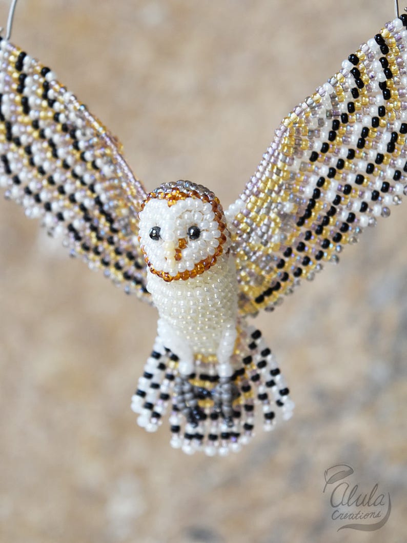 Barn Owl A Suncatcher Beaded Owl Ornament Bird Brooch Bird Etsy