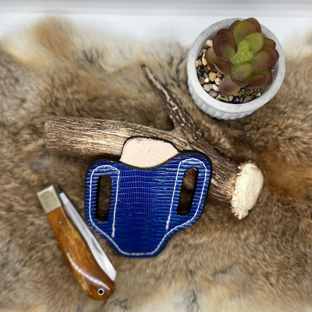 Exotic Hide Knife Sheath, Leather Knife Sheath, Large Blue Knife Sheath