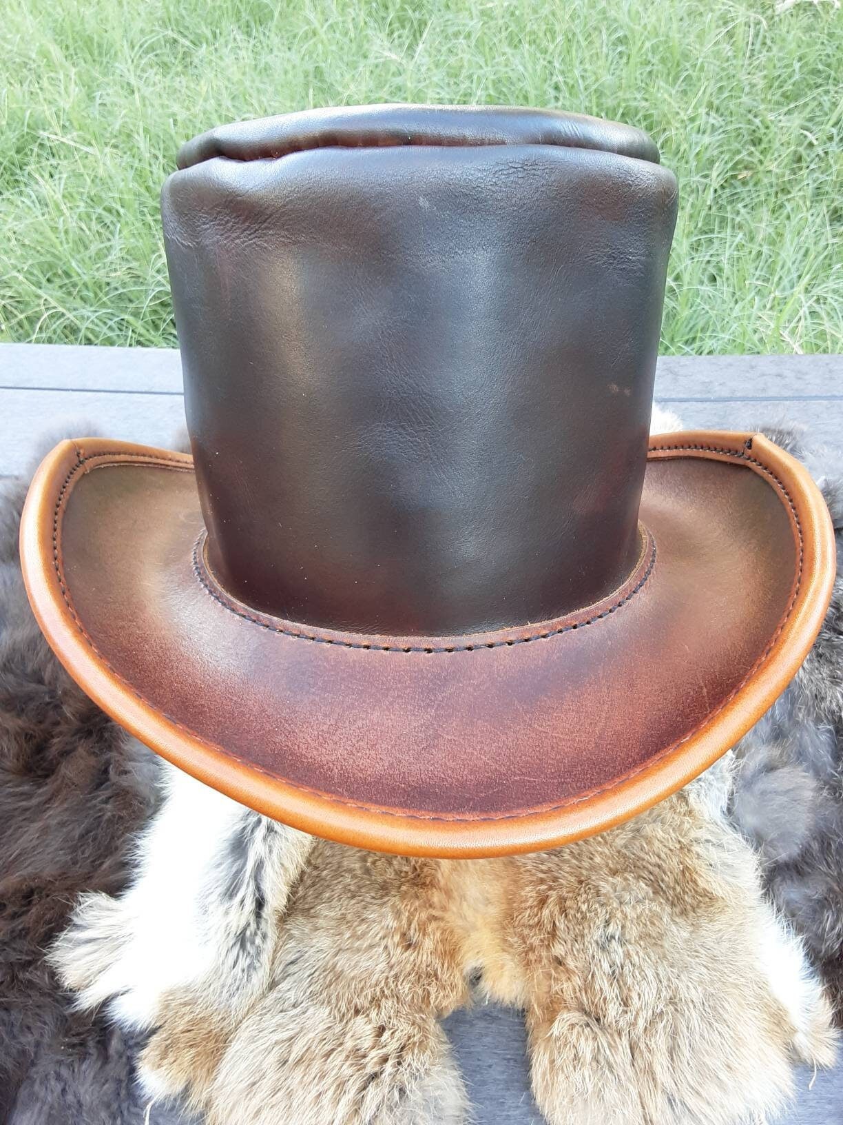 Leather Top Hat Brown Leather Top Hat 
