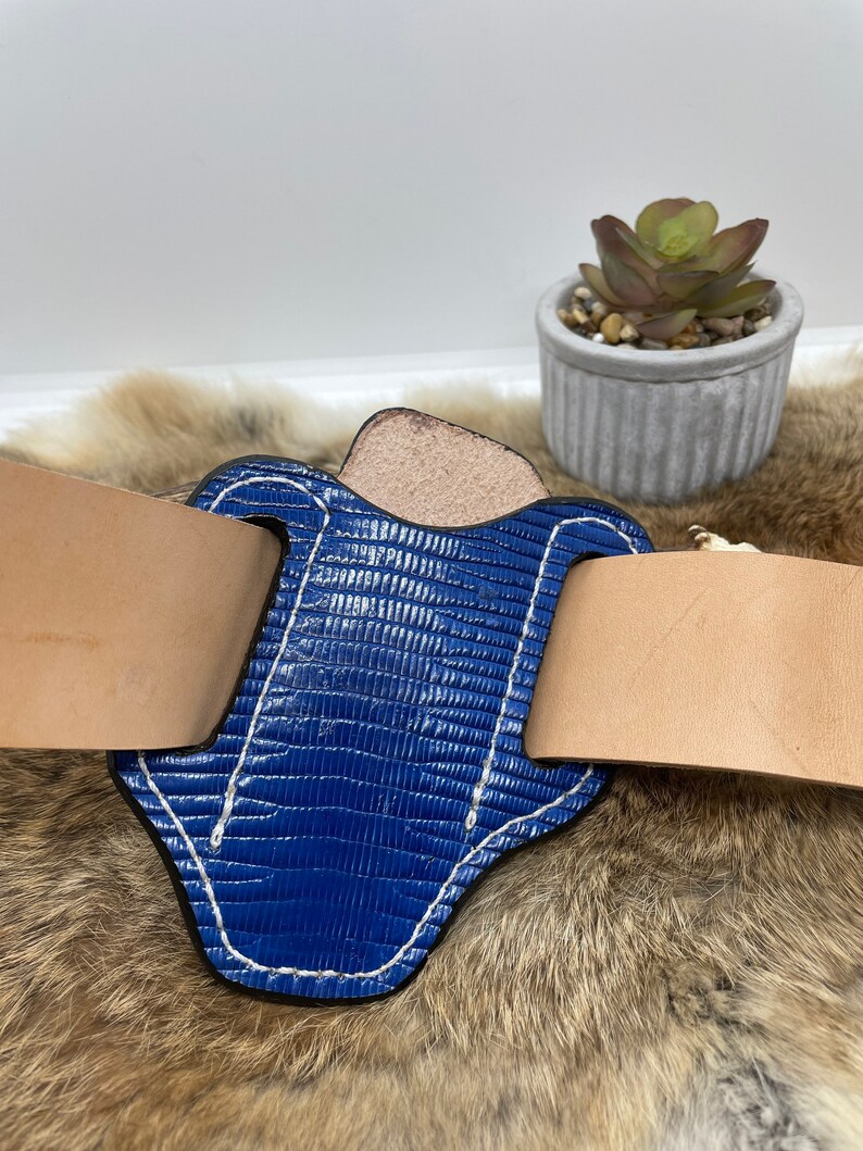 Exotic Hide Knife Sheath, Leather Knife Sheath, Large Blue Knife Sheath