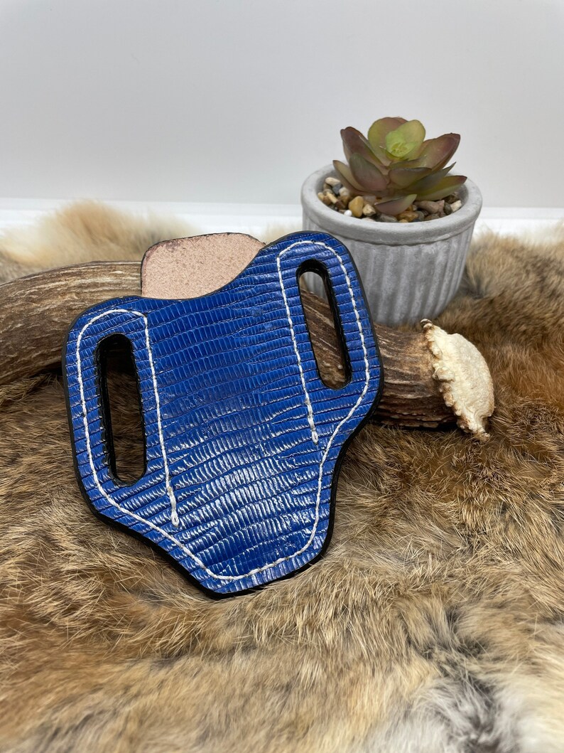 Exotic Hide Knife Sheath, Leather Knife Sheath, Large Blue Knife Sheath