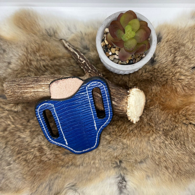 Exotic Hide Knife Sheath, Leather Knife Sheath, Large Blue Knife Sheath