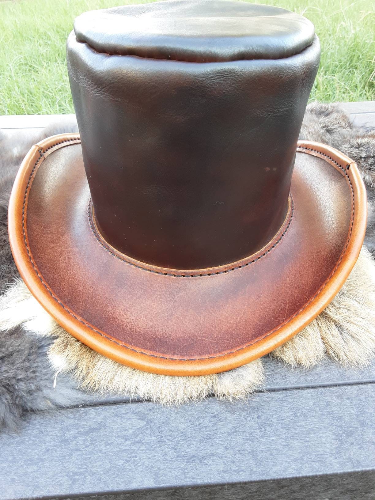 Leather Top Hat Brown Leather Top Hat Steampunk Hat Men Top Etsy
