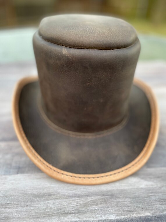 Leather Top Hat Brown Leather Top Hat Steampunk Hat Men Top Etsy