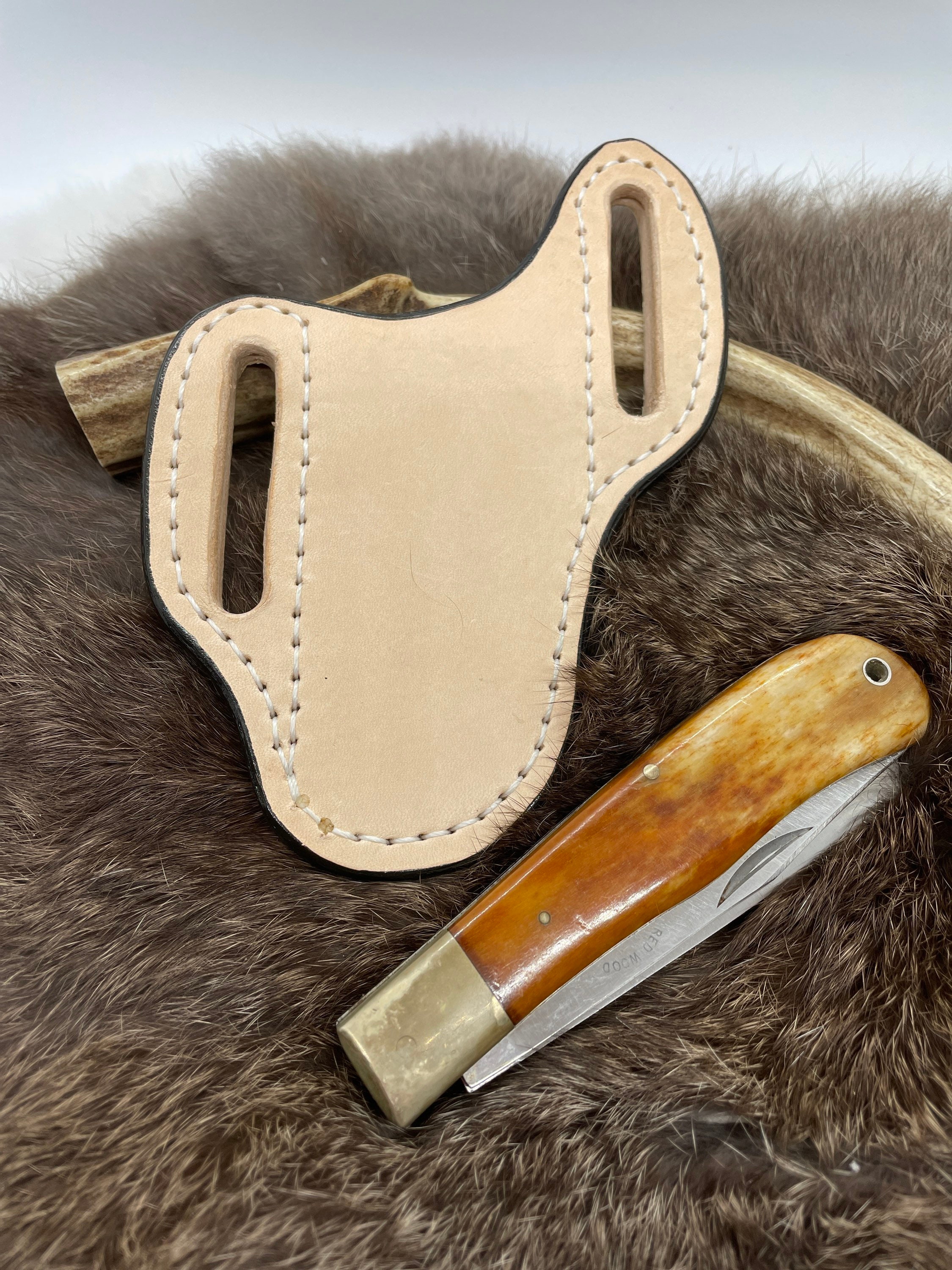 Ostrich Knife Sheath, Trapper Knife Sheath, Exotic Ostrich Pancake