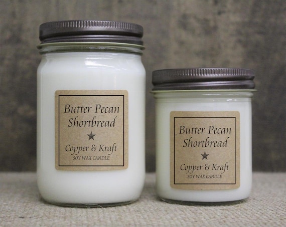 BUTTER PECAN SHORTBREAD • Scented Candles • Soy Candles Handmade • Soy Wax Candles • Country Primitive Jar Candles