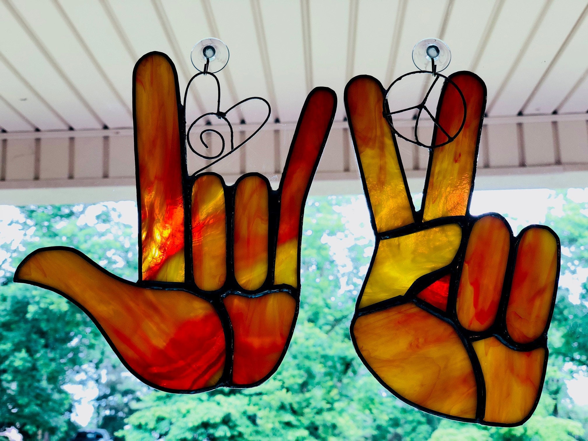 CUSTOMIZABLE Stained Glass ASL Peace and Love Duo Sign Etsy